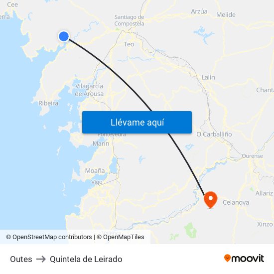 Outes to Quintela de Leirado map