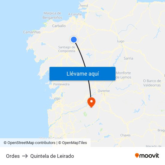 Ordes to Quintela de Leirado map