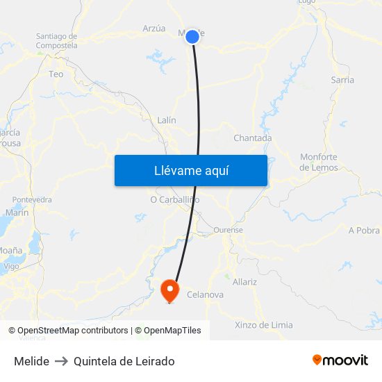 Melide to Quintela de Leirado map