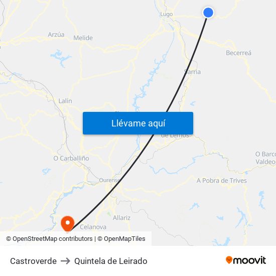 Castroverde to Quintela de Leirado map
