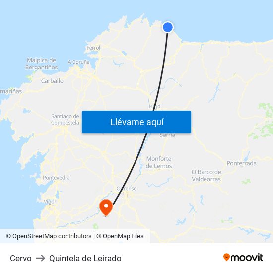 Cervo to Quintela de Leirado map