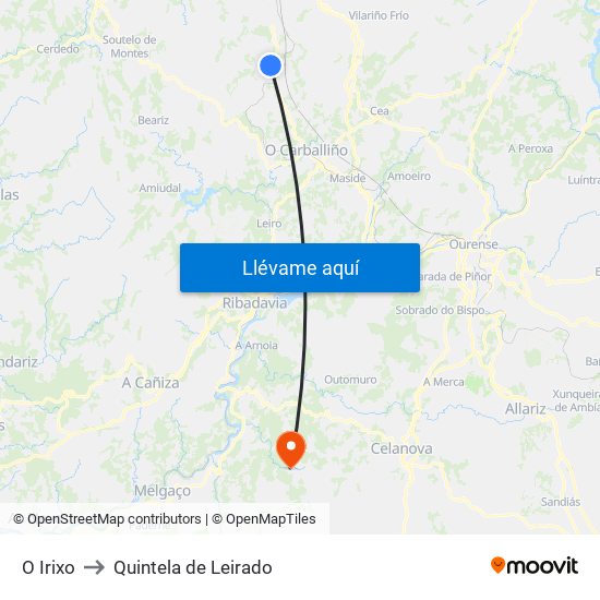 O Irixo to Quintela de Leirado map