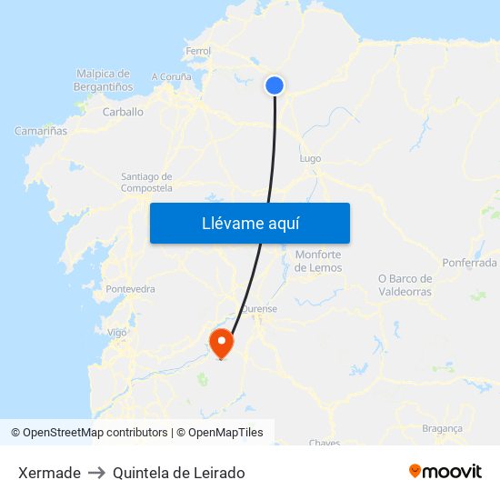 Xermade to Quintela de Leirado map