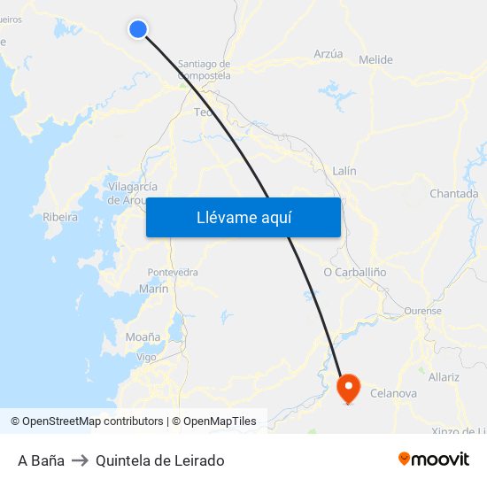 A Baña to Quintela de Leirado map