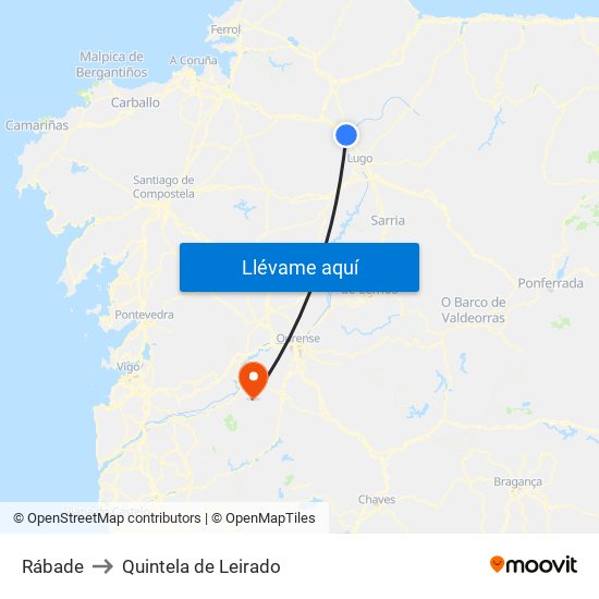 Rábade to Quintela de Leirado map