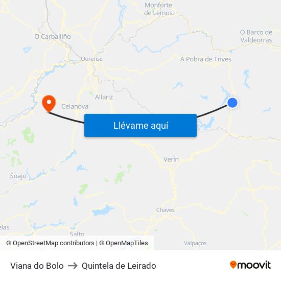 Viana do Bolo to Quintela de Leirado map