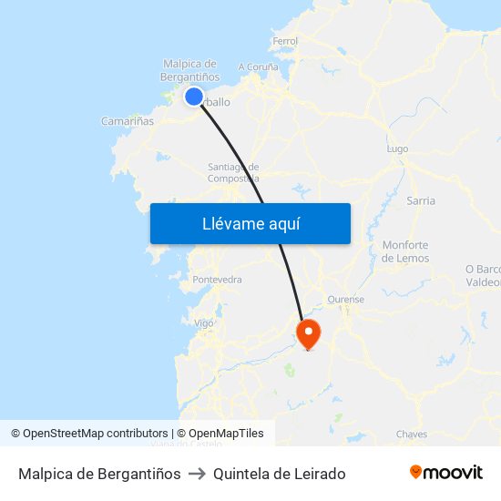 Malpica de Bergantiños to Quintela de Leirado map