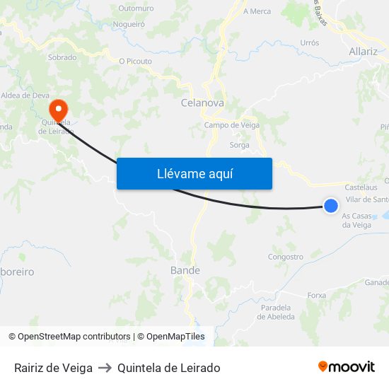 Rairiz de Veiga to Quintela de Leirado map
