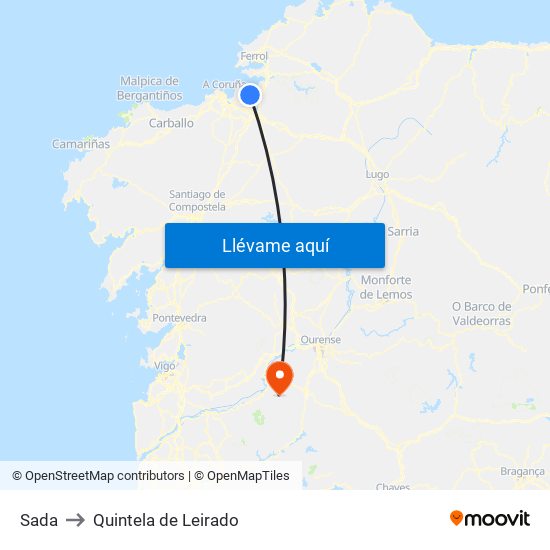 Sada to Quintela de Leirado map