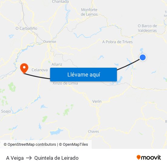 A Veiga to Quintela de Leirado map