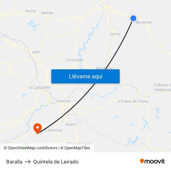 Baralla to Quintela de Leirado map