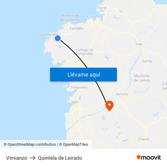 Vimianzo to Quintela de Leirado map