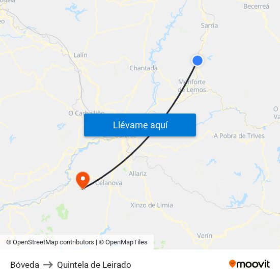 Bóveda to Quintela de Leirado map