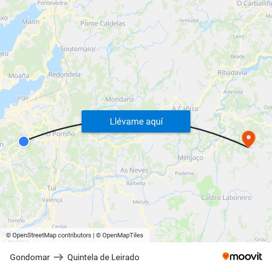 Gondomar to Quintela de Leirado map