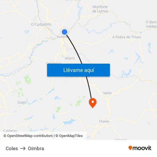 Coles to Oímbra map