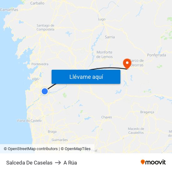 Salceda De Caselas to A Rúa map