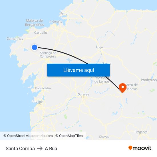 Santa Comba to A Rúa map