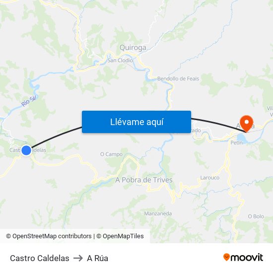 Castro Caldelas to A Rúa map