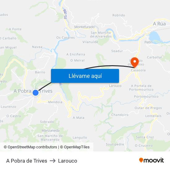 A Pobra de Trives to Larouco map