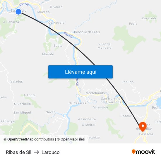 Ribas de Sil to Larouco map