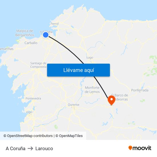 A Coruña to Larouco map