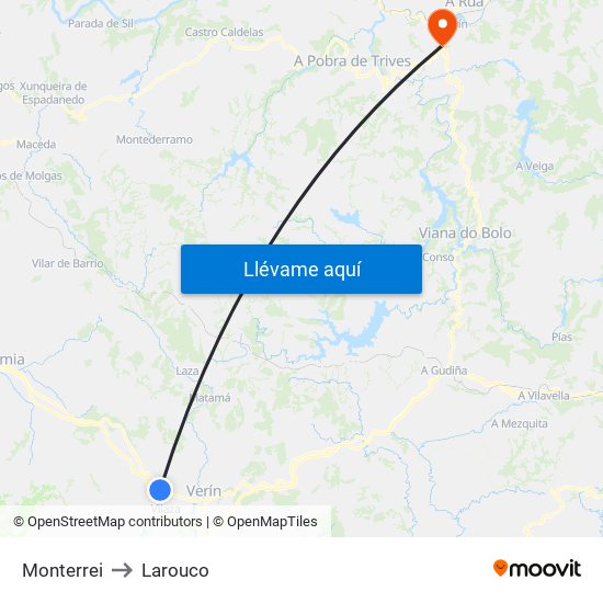 Monterrei to Larouco map