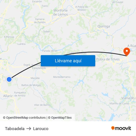 Taboadela to Larouco map