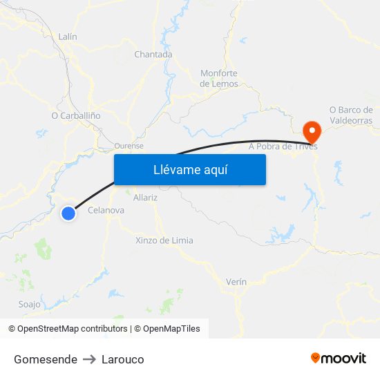Gomesende to Larouco map