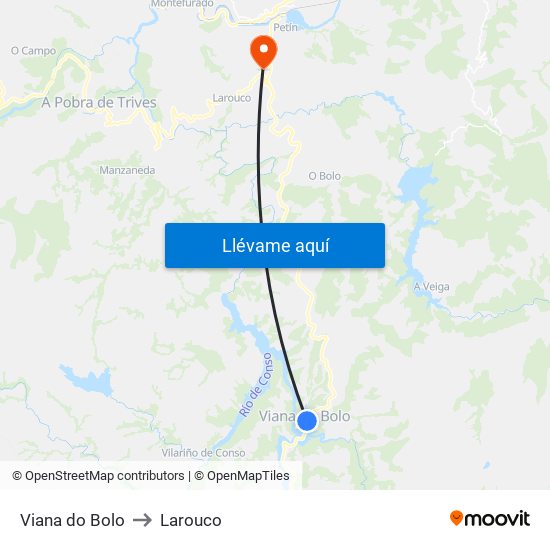Viana do Bolo to Larouco map