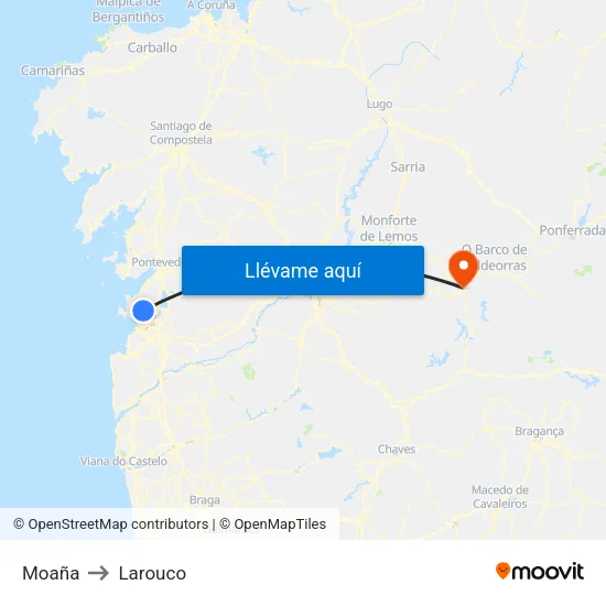 Moaña to Larouco map