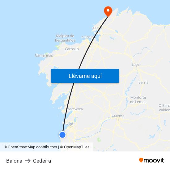 Baiona to Cedeira map