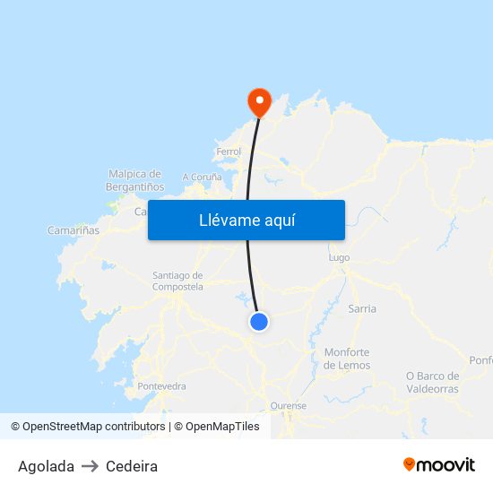 Agolada to Cedeira map