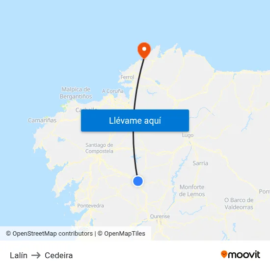 Lalín to Cedeira map