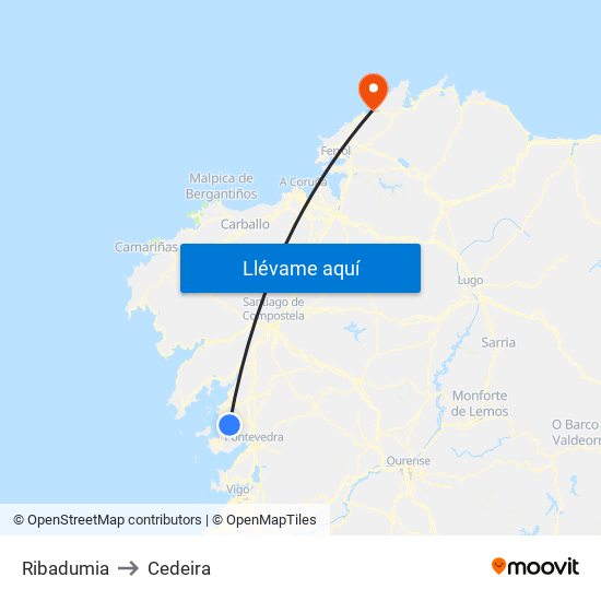 Ribadumia to Cedeira map