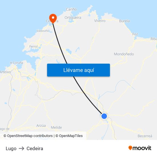 Lugo to Cedeira map