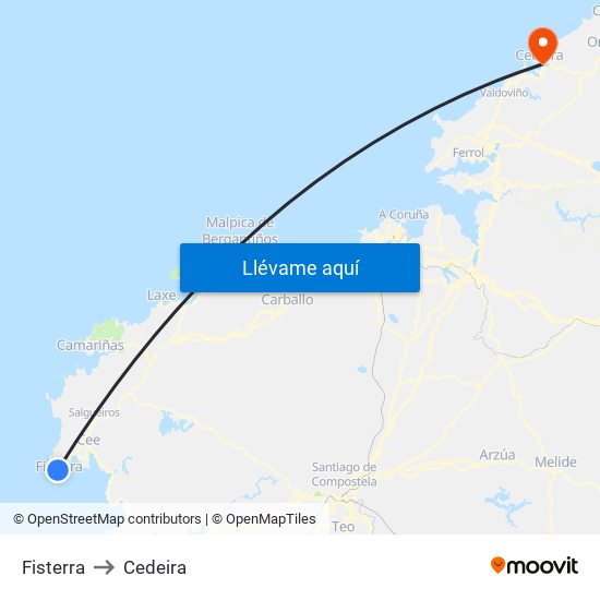 Fisterra to Cedeira map