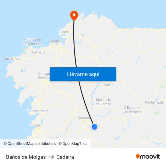Baños de Molgas to Cedeira map