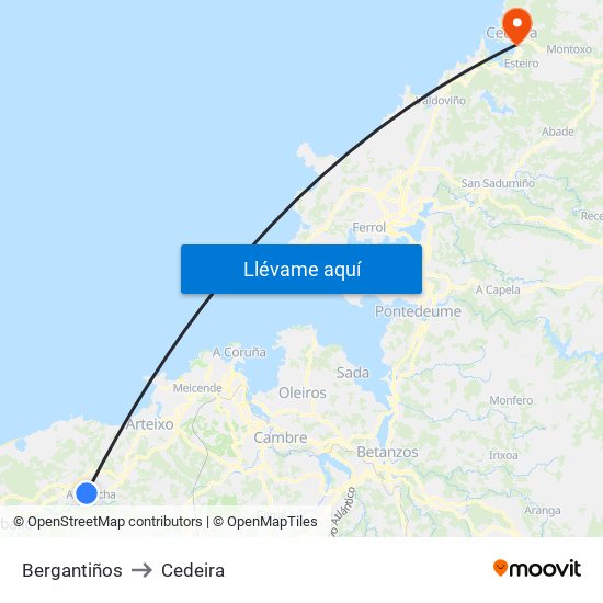 Bergantiños to Cedeira map