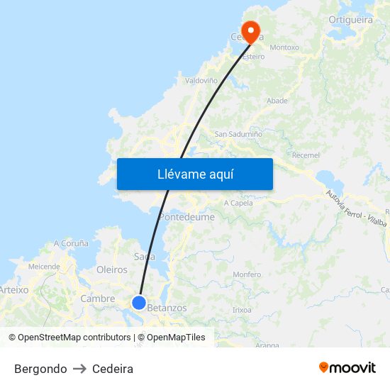 Bergondo to Cedeira map