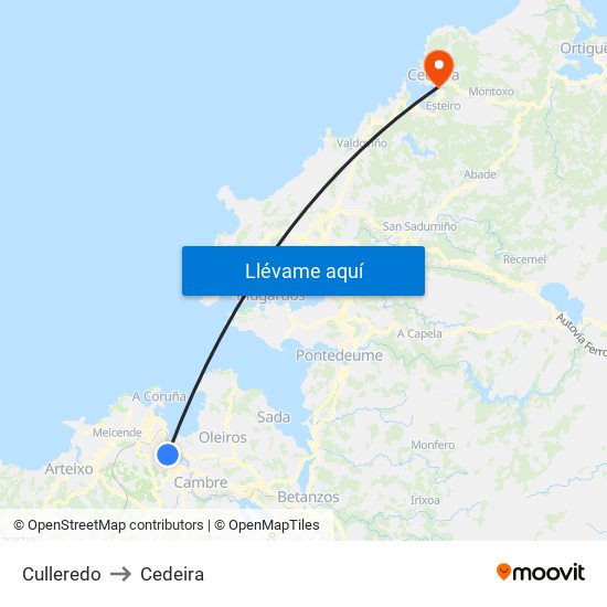 Culleredo to Cedeira map