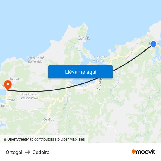 Ortegal to Cedeira map