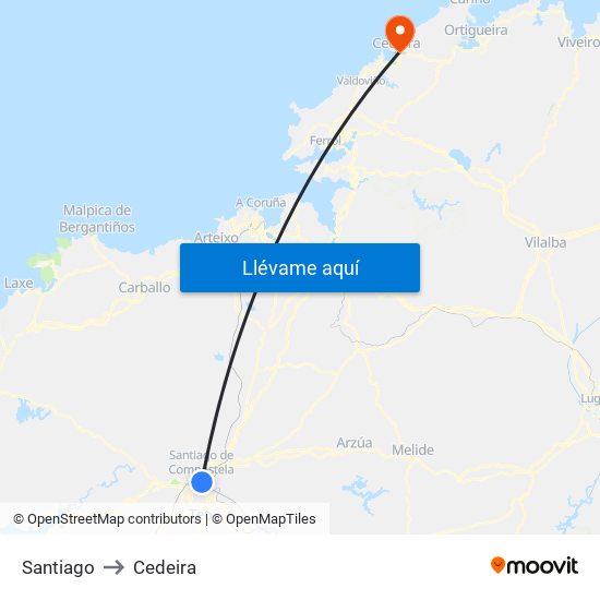 Santiago to Cedeira map