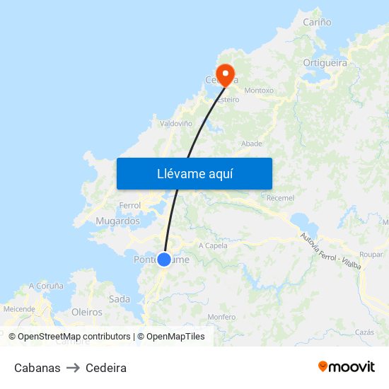 Cabanas to Cedeira map