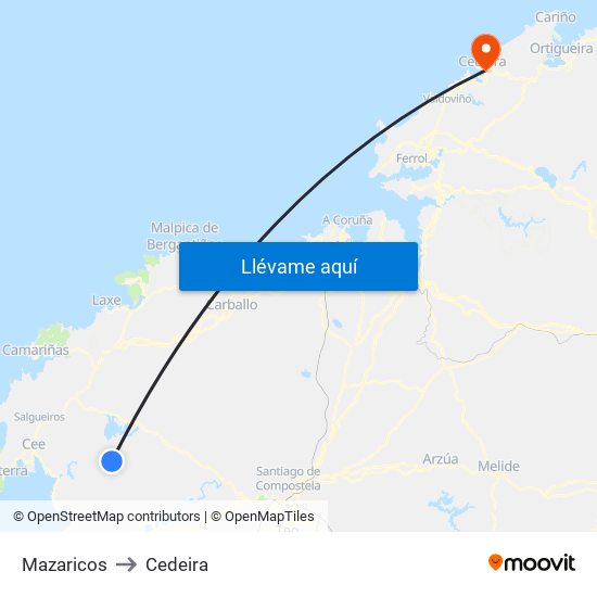 Mazaricos to Cedeira map