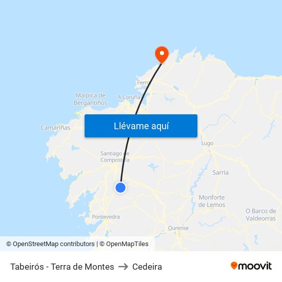 Tabeirós - Terra de Montes to Cedeira map