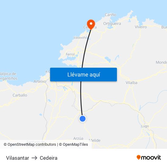 Vilasantar to Cedeira map