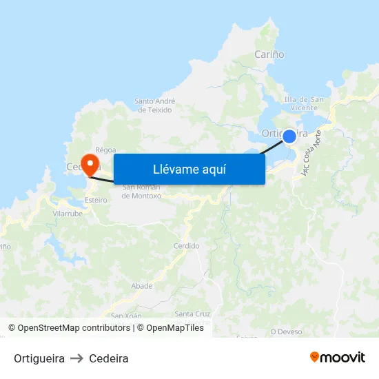 Ortigueira to Cedeira map