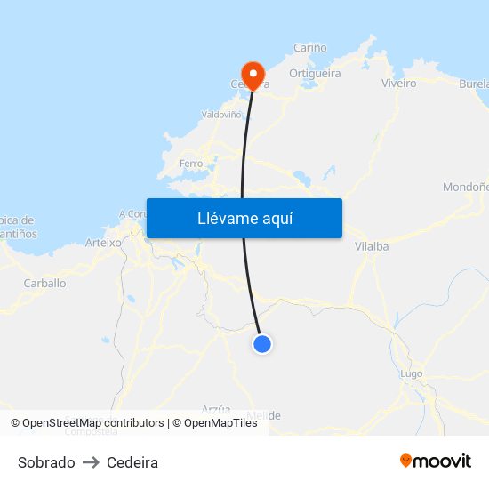 Sobrado to Cedeira map