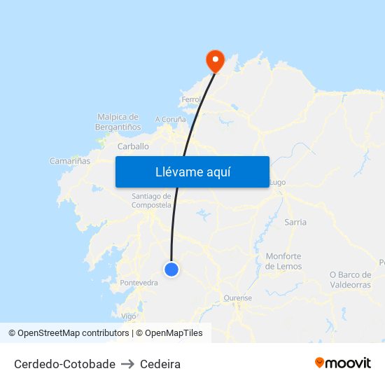 Cerdedo-Cotobade to Cedeira map