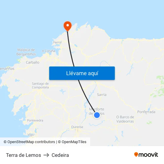 Terra de Lemos to Cedeira map